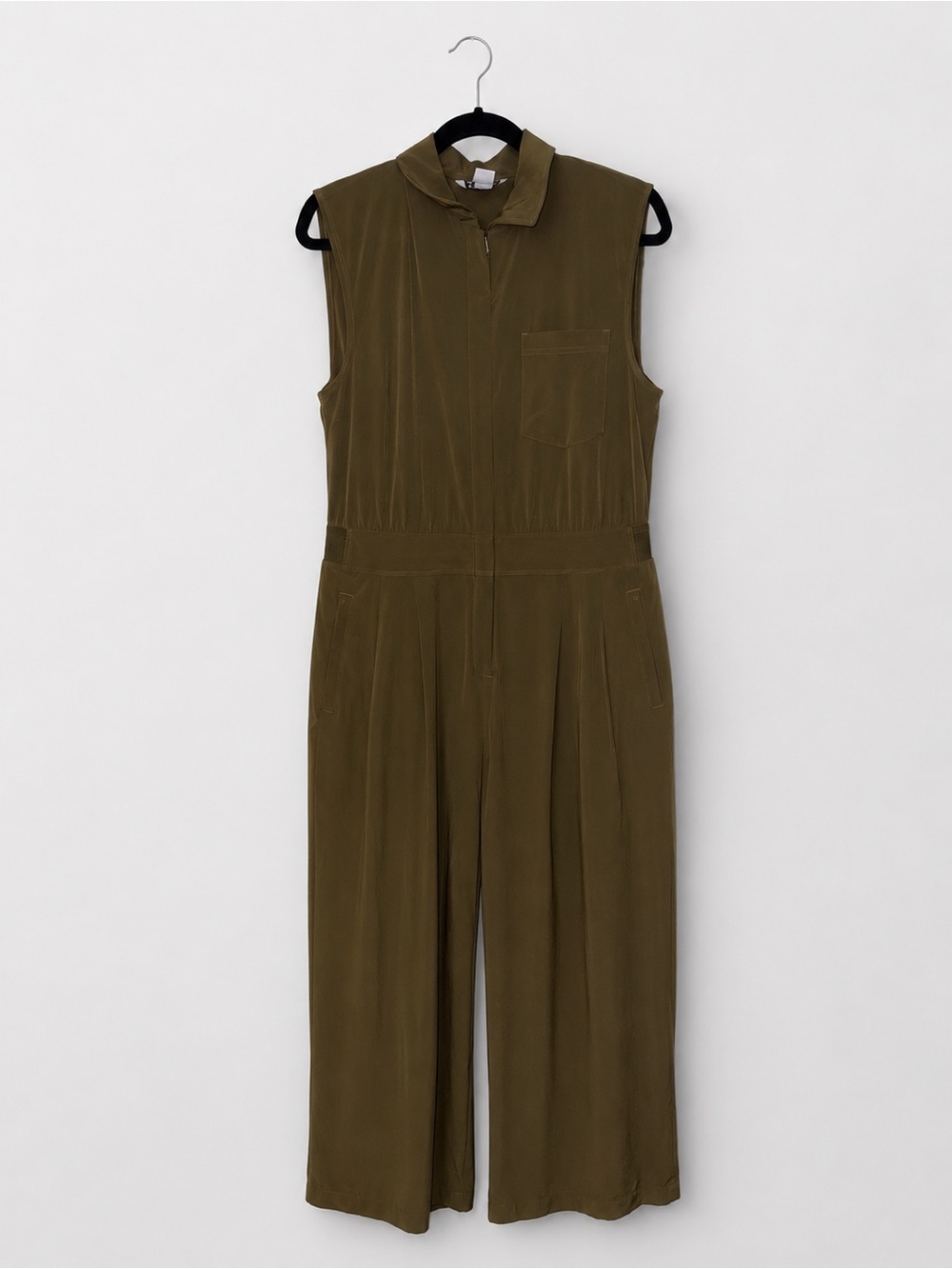 Athleta Women’s Size 12 Olive Green Sleeveless Utility Jumpsuit Stretch Wide Leg